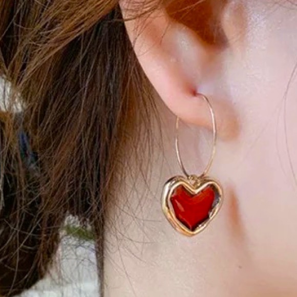 Heart Hoop Charm Earrings - Picture 1 of 6